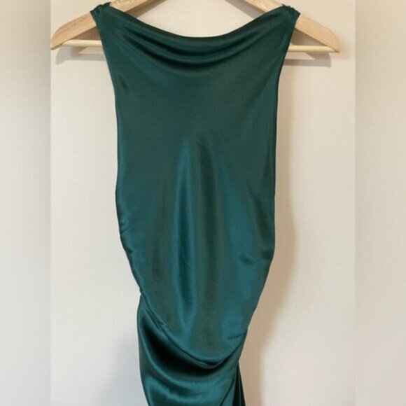 NEW Reformation Anaiis Long Silk Dress Forest Dark Green | US 6 UK 10 - Picture 5 of 14